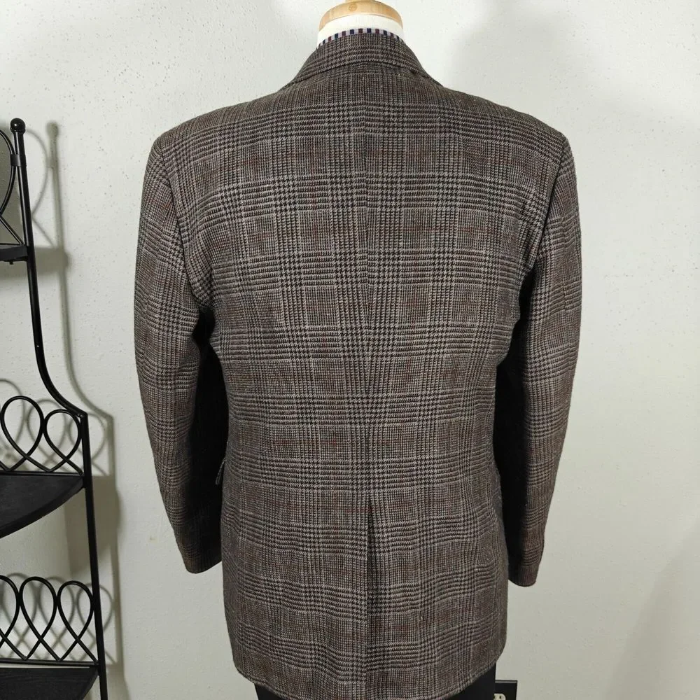 Haggar Men's Tweed Sport Coat Blazer Two Button Brown Plaid Wool Blend Size‎ 42L
